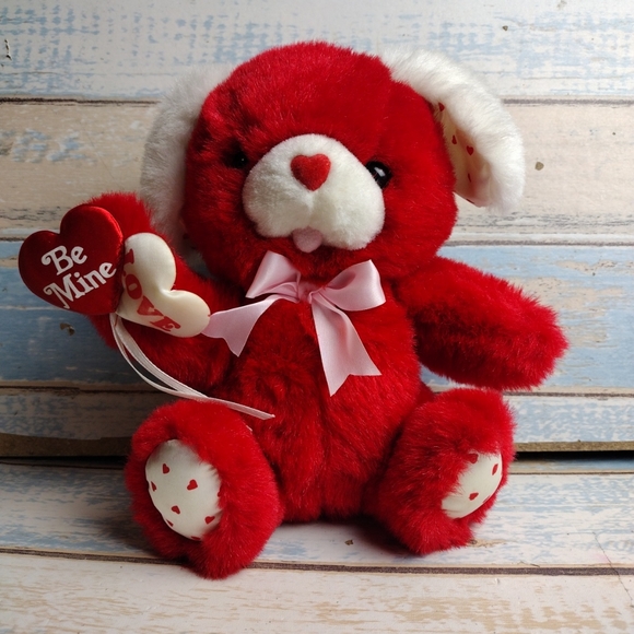 Vintage Fairview Teddy Bear Red Valentine Stuffed Animal Plush 8" sitting - Picture 1 of 9